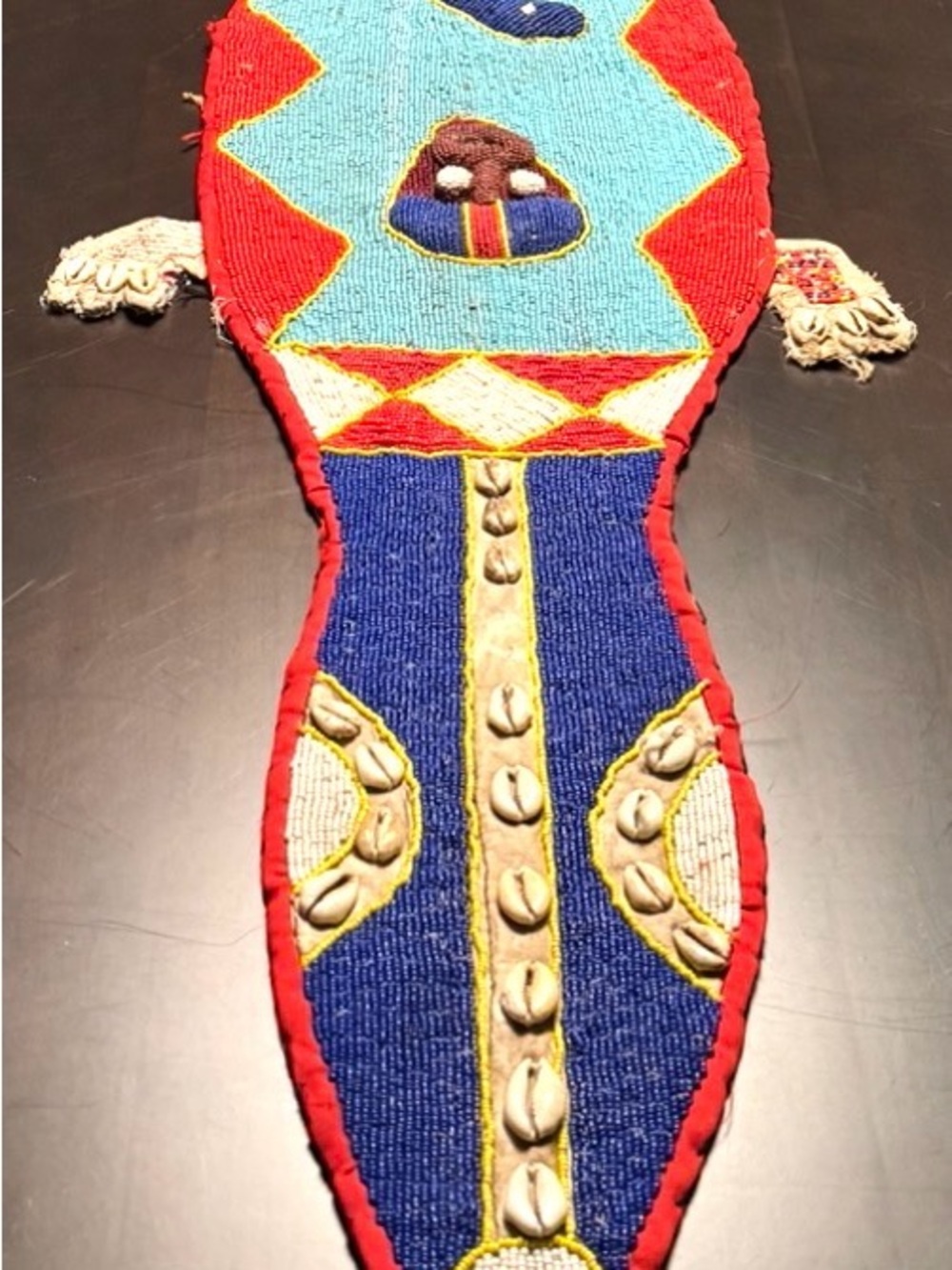 Yoruba Hand-Beaded Tribal Sash wall Decor Panel with Shell Accents